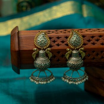 Panghat Matka-Shaped Jhumka - Mint Blue