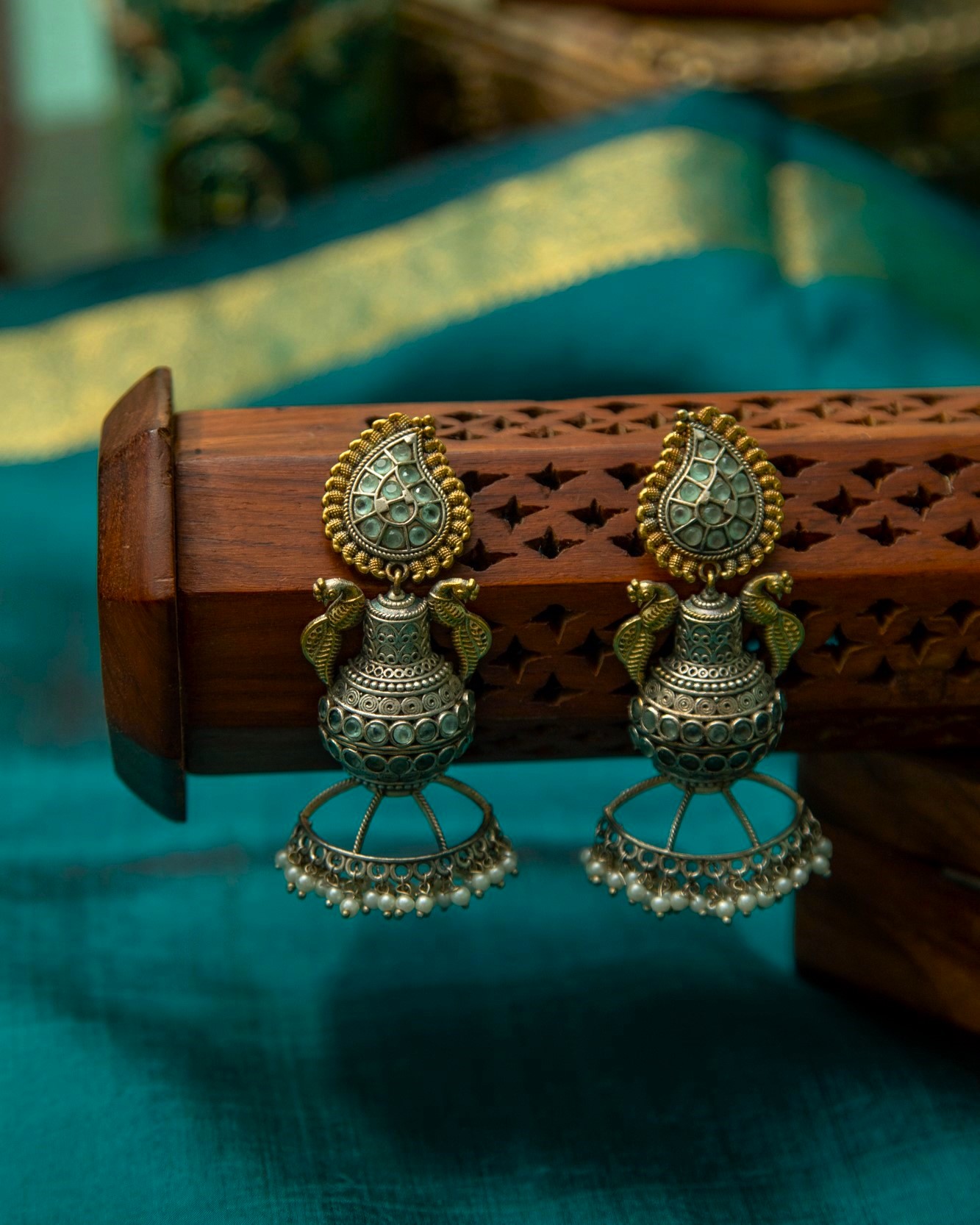 Panghat Matka-Shaped Jhumka - Mint Blue