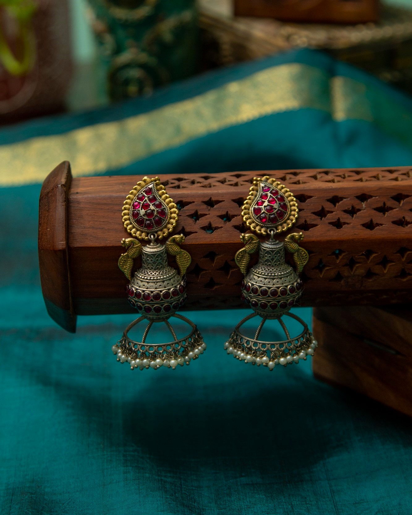 Panghat Matka-Shaped Jhumka - Maroon