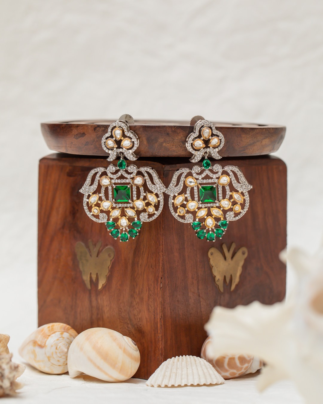 Pehel Polki Diamond Earrings - Green
