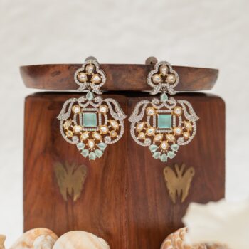 Pehel Polki Diamond Earrings - Mint Blue