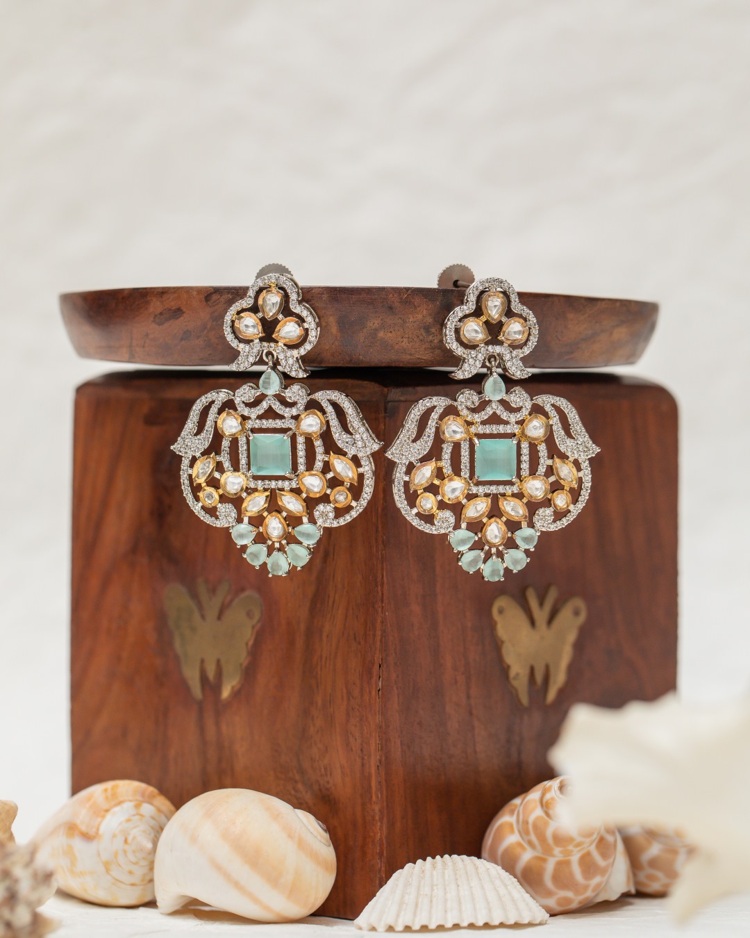 Pehel Polki Diamond Earrings - Mint Blue