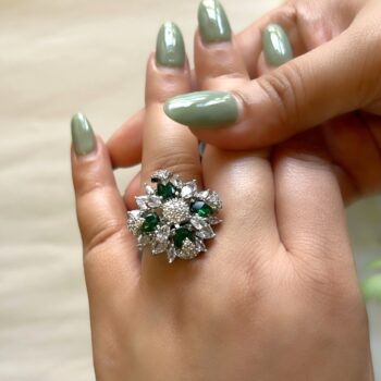 Piyali Flower Cocktail Ring - Emerald Green