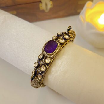 Preet Peacock Polki Cuff Bracelet - Purple