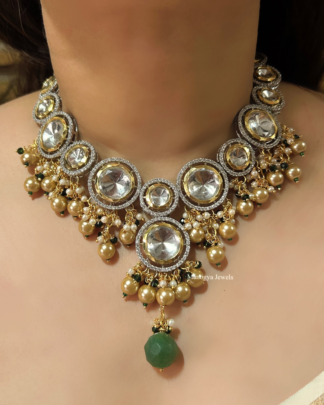 Prisha Aventurine Polki Necklace Set