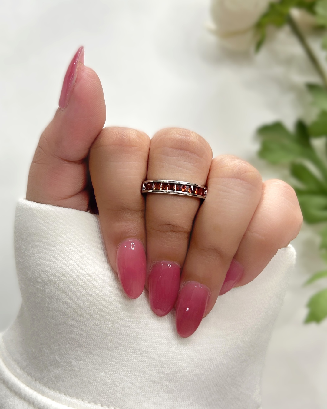 Rachel Anti-Tarnish Band Ring - Garnet