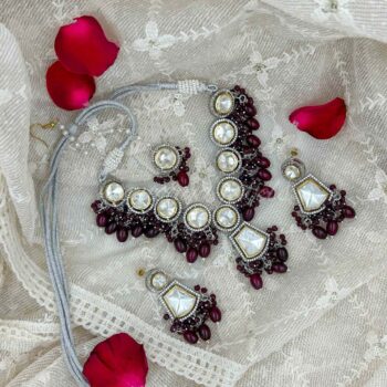 Riwayat Polki Necklace Set - Maroon