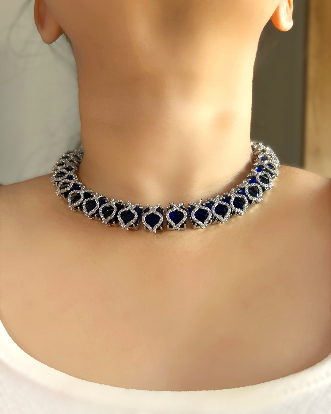 Roshan AD Stone Overlay Necklace Set - Blue
