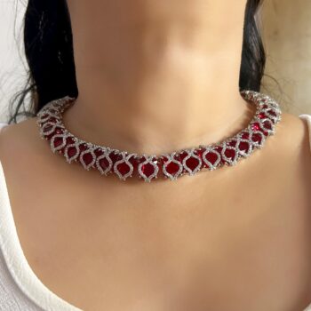 Roshan AD Stone Overlay Necklace Set - Ruby Red