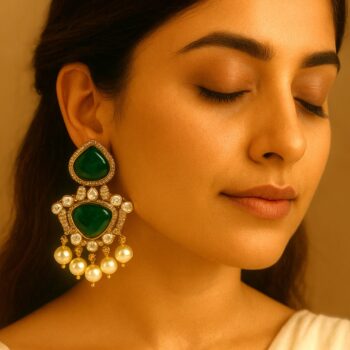 Saisha Polki Doublet Stone Earrings - Emerald Green