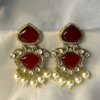 Saisha Polki Doublet Stone Earrings - Maroon