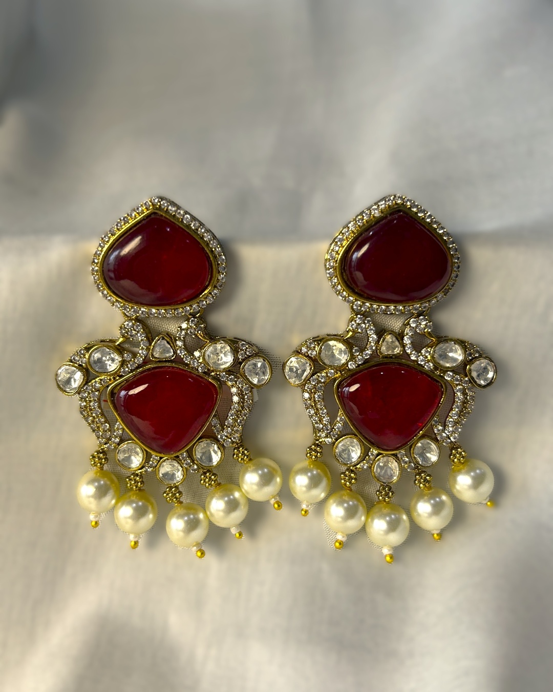 Saisha Polki Doublet Stone Earrings - Maroon