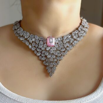 Samantha V-Curve CZ Necklace Set - Pink