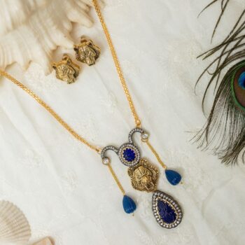 Shaurya Lion Pendant Set - Blue