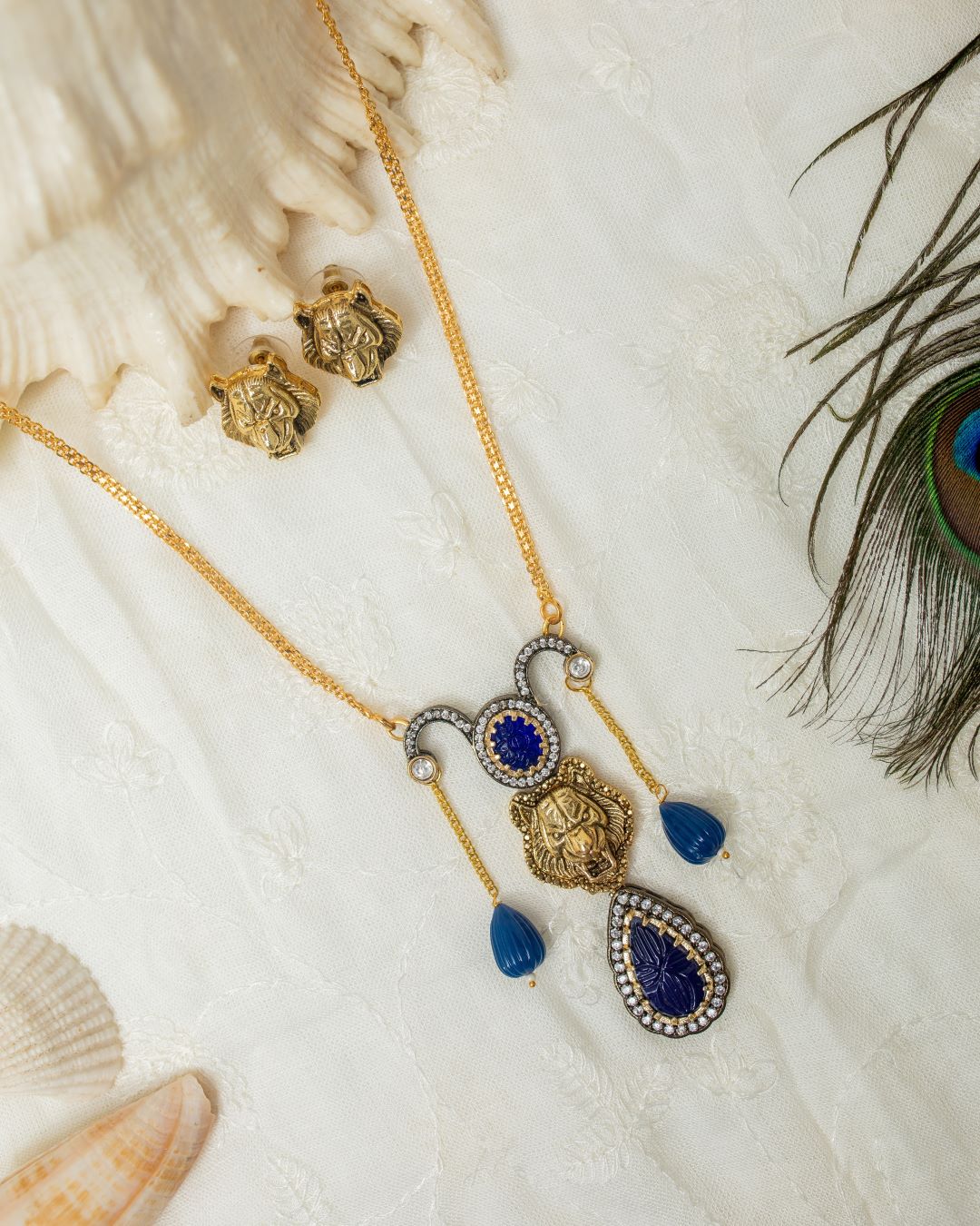 Shaurya Lion Pendant Set - Blue
