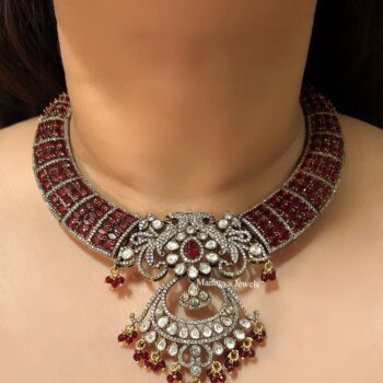 Shruti Polki and Stone Hasli Set - Maroon