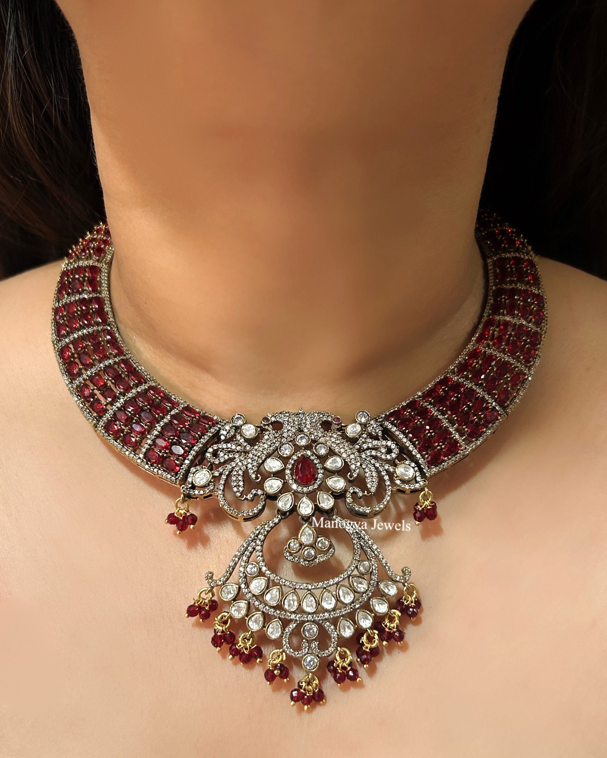 Shruti Polki and Stone Hasli Set - Maroon