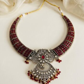 Shruti Polki and Stone Hasli Set - Maroon