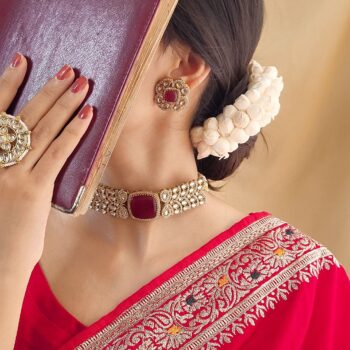 Shyama Kundan Choker Necklace Set - Maroon