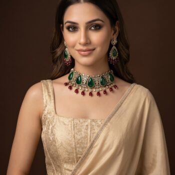 Siya Polki Choker Necklace Set - Green