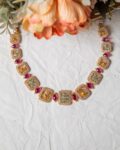 Aarohi Peacock Motif Necklace Set - Mint Blue