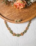 Aarohi Peacock Motif Necklace Set - Green