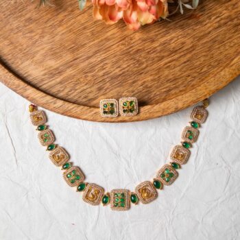 Aarohi Peacock Motif Necklace Set - Green