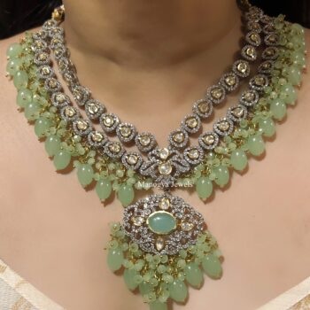 Adweta Double-Layered Polki Necklace Set – SeaGreen