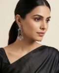Alaya Marble Stone Long AD Earrings - Black