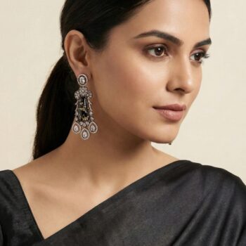 Alaya Marble Stone Long AD Earrings - Black