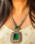 Ananya Long Polki Necklace Set - Green