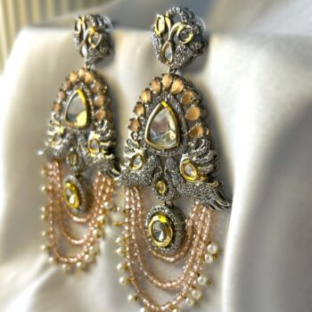 Arshia Polki Jhumar Earrings - Peach