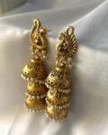Chandanam 3-Layer Gold Peacock Jhumka
