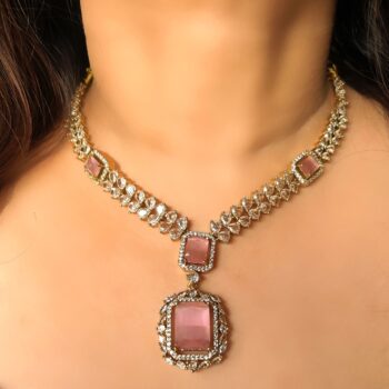 Charlotte American Diamond Necklace Set - Pink