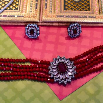 Kalpana AD/Crystal Choker Necklace Set – Maroon