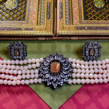 Kalpana AD/Crystal Choker Necklace Set - Peach