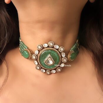 Deepti Polki Choker Set - Seagreen