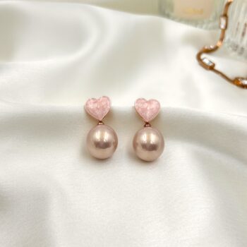 Edwina Pearl Heart Drop Earrings – Champagne Gold