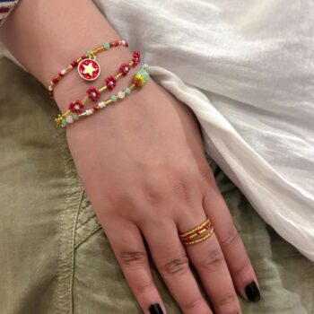 Fiery Red Star Bracelet & Ring Stack