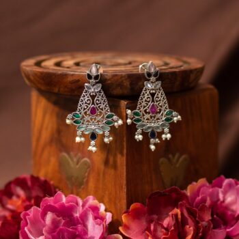 Alfaaz Silver Lookalike Earrings - Multicolour