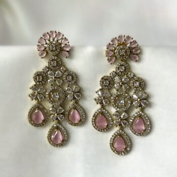 Jhelum AD Statement Earrings - Pink