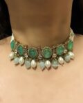 Kajol Polki Choker Necklace Set - Sea Green