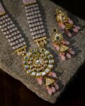Madhavi Long Kundan Necklace Set - Pink