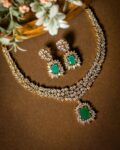 Nauheed Intricate Diamond Necklace Set - Emerald Green
