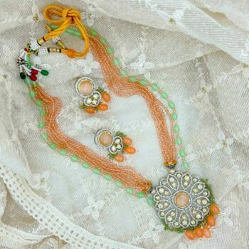 Nima Pachi Kundan Necklace Set - Peach