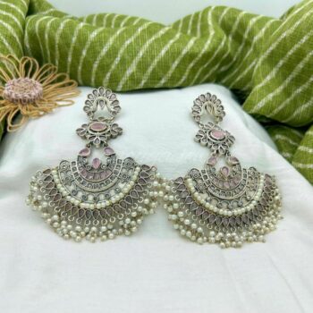 Nirali Silver Lookalike Earrings - Pink