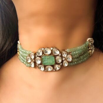 Payal Polki Choker Necklace Set - Sea Green