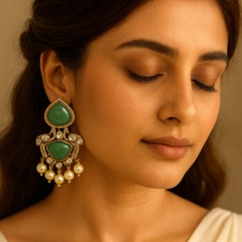 Saisha Polki Doublet Stone Earrings - Sea Green