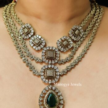 Samiksha 3-Layer AD Necklace Set - Green