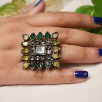 Shivani Green-Yellow Stone Ring